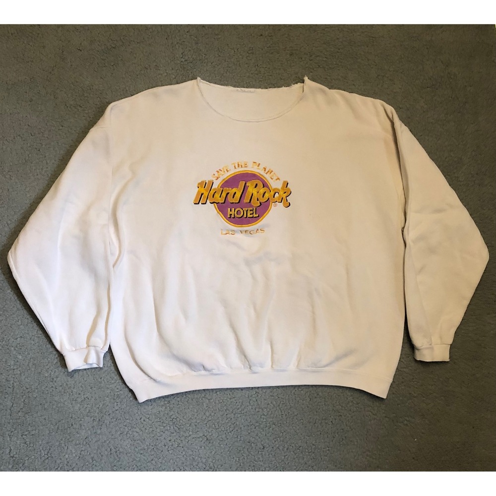 Vintage Hard‎ Rock Hotel Las Vegas Sweatshirt White Embroidered Logo Cut Neck XL